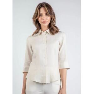 Amina Rubinacci Icon Linen You 3/4 Sleeve Button Shirt NWOT Sage Moss Green 42